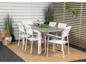 Discount Albany Tuinmeubelset Tafel 90X152/210Cm En 6 Stoel Santorini Wit, Grijs, Cremekleur. Tuinset