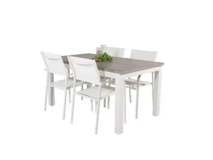 Cheap Albany Tuinmeubelset Tafel 90X152/210Cm En 4 Stoel Santorini Wit, Grijs, Cremekleur. Tuinset