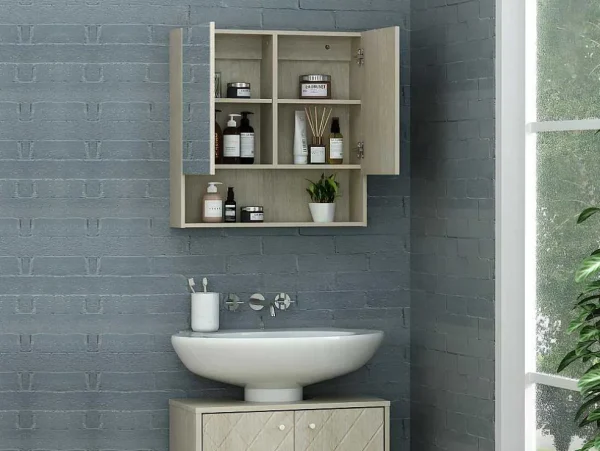 Cheap Badkamer Muurkast Met Spiegel En Nis Zumpa - Eik Muurkast Badkamer