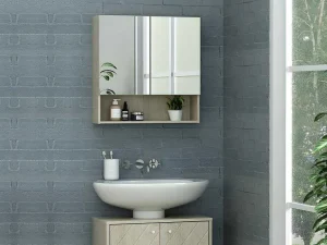 Cheap Badkamer Muurkast Met Spiegel En Nis Zumpa - Eik Muurkast Badkamer