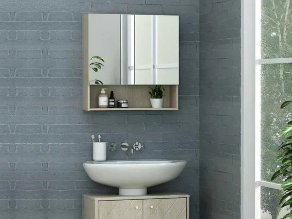 Cheap Badkamer Muurkast Met Spiegel En Nis Zumpa - Eik Muurkast Badkamer