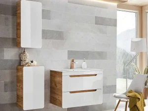 Best Badkamerkast Naturel En Wit - L32 X B35 X H68 Cm - Aruba Badkamerkast