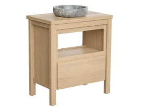 Best Sale Badkamermeubel Met Wastafel Van Steen - Eiken Fineer - 80 Cm - Cosmoti Badkamermeubel Met Enkele Wastafel