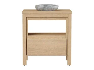 Best Sale Badkamermeubel Met Wastafel Van Steen - Eiken Fineer - 80 Cm - Cosmoti Badkamermeubel Met Enkele Wastafel