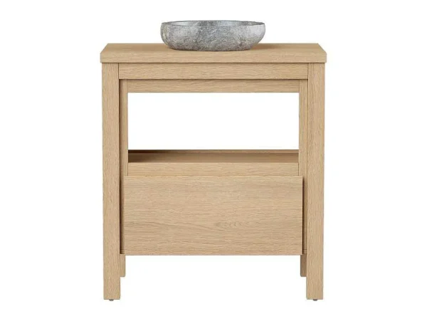 Best Sale Badkamermeubel Met Wastafel Van Steen - Eiken Fineer - 80 Cm - Cosmoti Badkamermeubel Met Enkele Wastafel