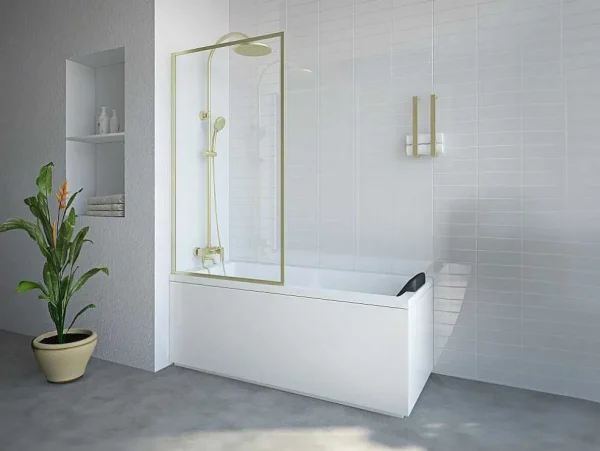 Best Sale Badscherm Goudkleurig Industriele Stijl 80 X 140 Cm Gehard Glas Bradenton Badscherm