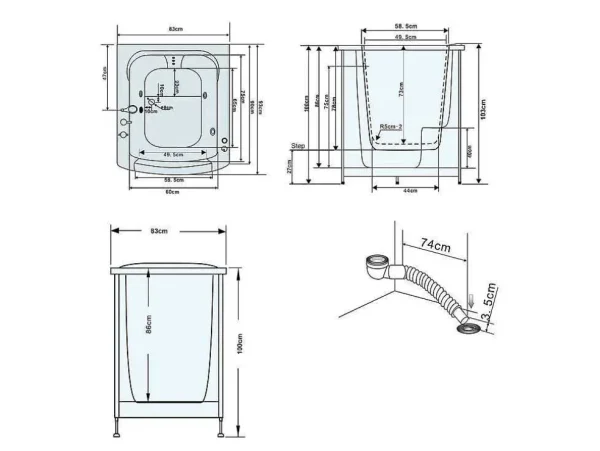 Hot Balneobad Met Deur Voor Senioren 93 X 83 X H100 Cm Lavander Hoekbad