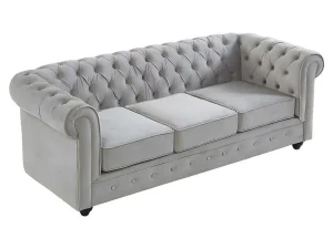 Cheap Bankstel Chesterfield - Fluweel - Lichtgrijs Bankstel 3+2