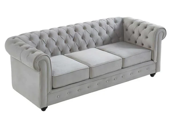 Cheap Bankstel Chesterfield - Fluweel - Lichtgrijs Bankstel 3+2