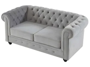 Cheap Bankstel Chesterfield - Fluweel - Lichtgrijs Bankstel 3+2