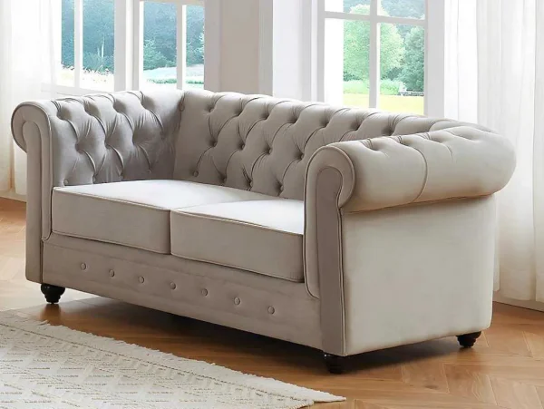 Cheap Bankstel Chesterfield - Fluweel - Lichtgrijs Bankstel 3+2
