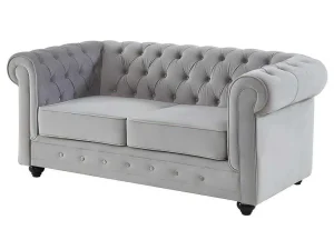 Cheap Bankstel Chesterfield - Fluweel - Lichtgrijs Bankstel 3+2