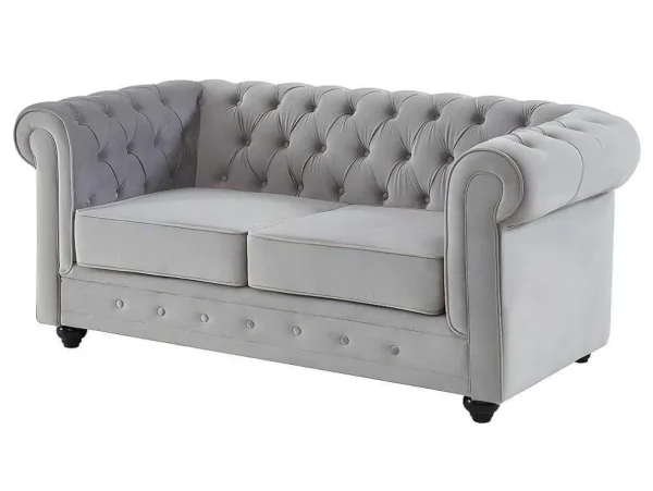 Cheap Bankstel Chesterfield - Fluweel - Lichtgrijs Bankstel 3+2