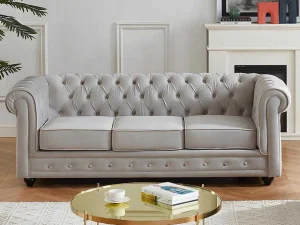 Cheap Bankstel Chesterfield - Fluweel - Lichtgrijs Bankstel 3+2