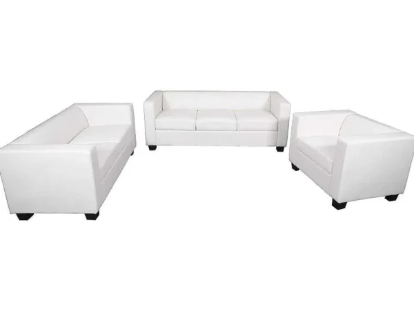 Flash Sale 3-2-1 Bankstel Lille (3-Delig), Kunstleer, Wit Set Zitbank + Fauteuil