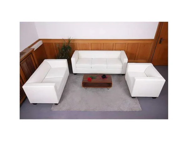 Flash Sale 3-2-1 Bankstel Lille (3-Delig), Kunstleer, Wit Set Zitbank + Fauteuil