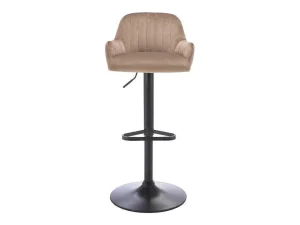 Discount Barkruk Van Velours En Zwart Metaal - Verstelbare Hoogte - Beige - Eleana Barkruk
