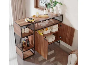 Clearance Barmeubel, Laag Dressoir - 2 Deuren En 4 Nissen - Mdf - Industriele Stijl - Kleuren: Bruin En Zwart Barmeubel