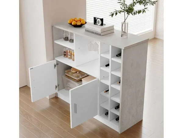 New Barmeubel, Laag Dressoir Met Opbergruimte - Mdf - Eigentijdse Stijl - Kleuren: Grijs En Wit Barmeubel
