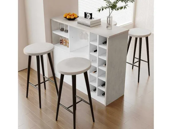 New Barmeubel, Laag Dressoir Met Opbergruimte - Mdf - Eigentijdse Stijl - Kleuren: Grijs En Wit Barmeubel