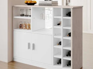 New Barmeubel, Laag Dressoir Met Opbergruimte - Mdf - Eigentijdse Stijl - Kleuren: Grijs En Wit Barmeubel
