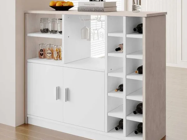 New Barmeubel, Laag Dressoir Met Opbergruimte - Mdf - Eigentijdse Stijl - Kleuren: Grijs En Wit Barmeubel