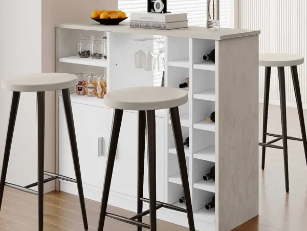 New Barmeubel, Laag Dressoir Met Opbergruimte - Mdf - Eigentijdse Stijl - Kleuren: Grijs En Wit Barmeubel
