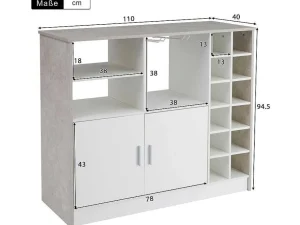 New Barmeubel, Laag Dressoir Met Opbergruimte - Mdf - Eigentijdse Stijl - Kleuren: Grijs En Wit Barmeubel