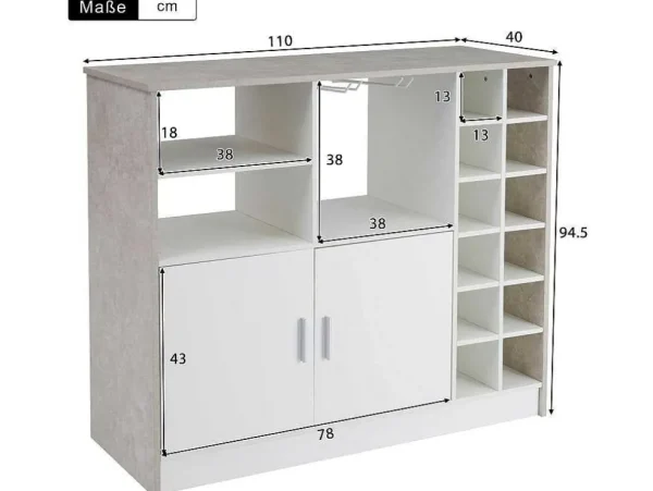 New Barmeubel, Laag Dressoir Met Opbergruimte - Mdf - Eigentijdse Stijl - Kleuren: Grijs En Wit Barmeubel
