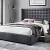 Online Bed Gewatteerd Hoofdbord - Met Laden - 160 X 200 Cm - Stof Grijs - Leonce Tweepersoonsbed