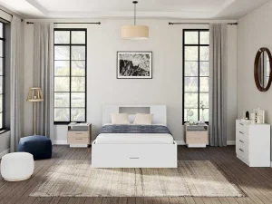 Best Sale Bed Leandre Met Hoofdeinde, Opbergruimte En Lades - 160 X 200 Cm - Kleur: Wit Tweepersoonsbed