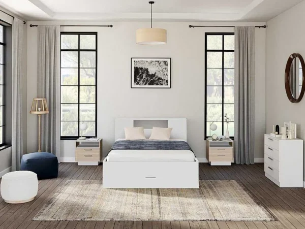 Best Sale Bed Leandre Met Hoofdeinde, Opbergruimte En Lades - 160 X 200 Cm - Kleur: Wit Tweepersoonsbed