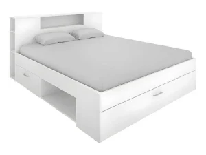 Best Sale Bed Leandre Met Hoofdeinde, Opbergruimte En Lades - 160 X 200 Cm - Kleur: Wit Tweepersoonsbed