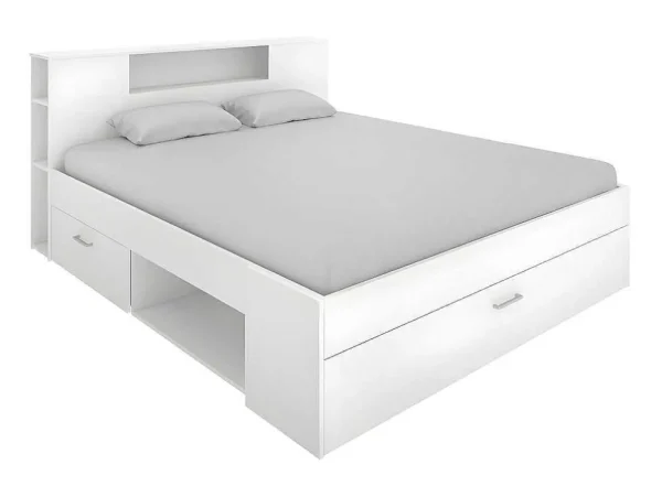 Best Sale Bed Leandre Met Hoofdeinde, Opbergruimte En Lades - 160 X 200 Cm - Kleur: Wit Tweepersoonsbed