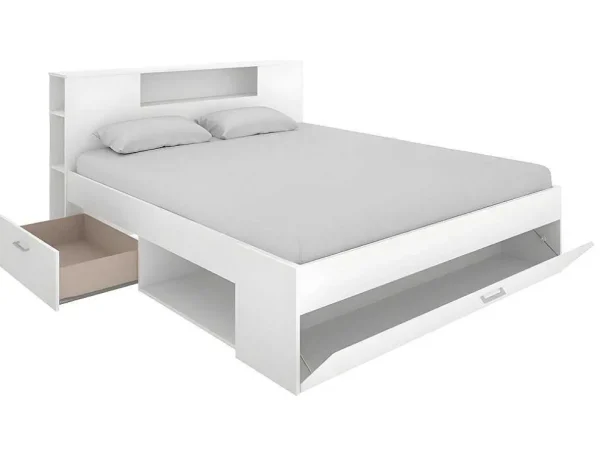 Best Sale Bed Leandre Met Hoofdeinde, Opbergruimte En Lades - 160 X 200 Cm - Kleur: Wit Tweepersoonsbed