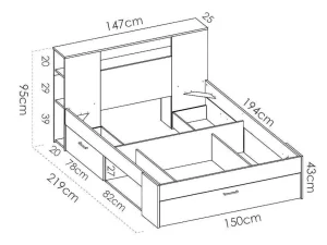 Cheap Bed Met Hoofdeinde Met Opbergruimte En Lades - 140 X 190 Cm - Kleur: Wit + Bedbodem + Matras - Leandre Tweepersoonsbed