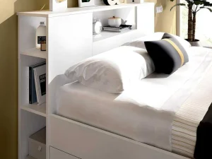 Cheap Bed Met Hoofdeinde Met Opbergruimte En Lades - 140 X 190 Cm - Kleur: Wit + Bedbodem + Matras - Leandre Tweepersoonsbed