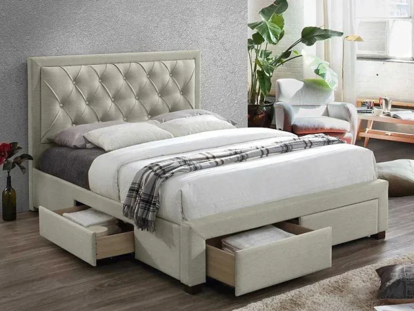 Hot Bed Met Lades - Fluweel Champagnekleur - 140X190 Cm - Leopold Fluwelen Bed