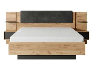 Sale Bed Met Nachtkastjes 160 X 200 Cm - Met Ledverlichting - Kleur: Naturel En Antraciet - Elynia Aanbiedingen: Slaapkamer & Kantoor
