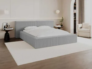 Clearance Bed Met Opbergruimte 180 X 200 Cm - Ribfluweel - Lichtgrijs - Timano - Van Fluwelen Bed