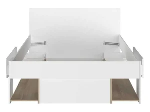 Sale Bed Met Opbergruimte 120 X 190 Cm Wit En Houtlook Kinselia Tweepersoonsbed