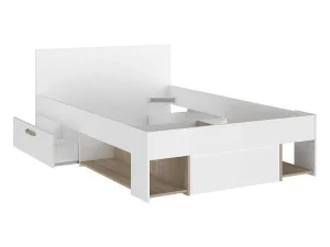 Sale Bed Met Opbergruimte 120 X 190 Cm Wit En Houtlook Kinselia Tweepersoonsbed