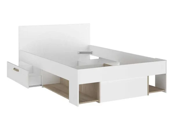 Sale Bed Met Opbergruimte 120 X 190 Cm Wit En Houtlook Kinselia Tweepersoonsbed