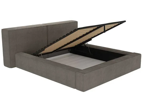 Store Bed Met Opbergruimte 180 X 200 Cm - Ribfluweel - Taupe + Matras - Timano Fluwelen Bed