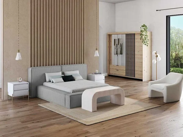 Cheap Bed Met Opbergruimte 180 X 200 Cm - Ribfluweel - Lichtgrijs + Matras - Timano Fluwelen Bed