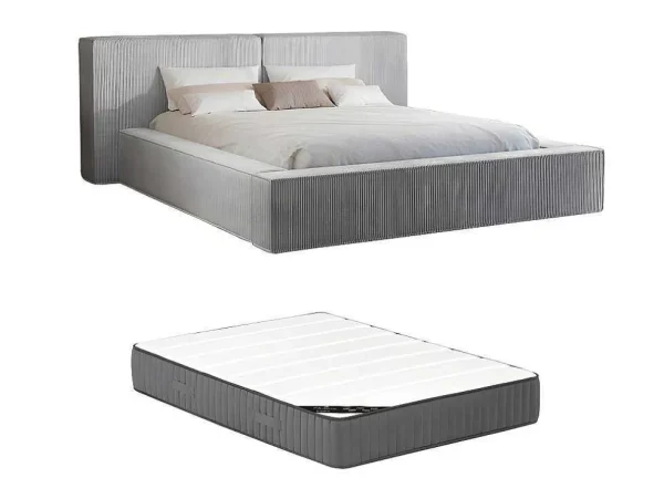Cheap Bed Met Opbergruimte 180 X 200 Cm - Ribfluweel - Lichtgrijs + Matras - Timano Fluwelen Bed