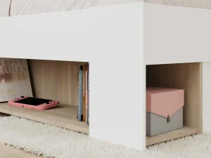 Sale Bed Met Opbergruimte 120 X 190 Cm Wit En Houtlook Kinselia Tweepersoonsbed