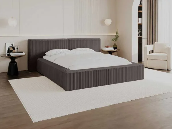 Store Bed Met Opbergruimte 180 X 200 Cm - Ribfluweel - Taupe + Matras - Timano Fluwelen Bed