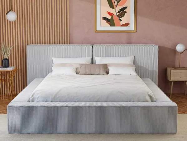 Cheap Bed Met Opbergruimte 180 X 200 Cm - Ribfluweel - Lichtgrijs + Matras - Timano Fluwelen Bed