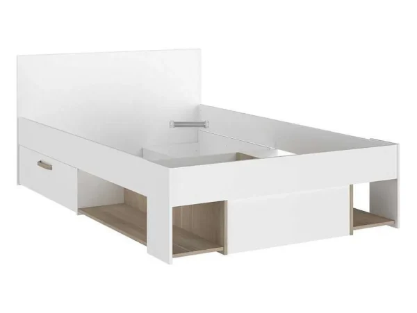 Sale Bed Met Opbergruimte 120 X 190 Cm Wit En Houtlook Kinselia Tweepersoonsbed